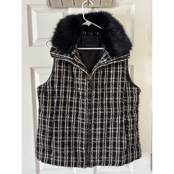 Talbots faux fur collar down puffer tweed vest sz large - Picture 3 of 13